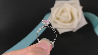 Anillo Pink Candy de Plata Vermeil de 14K talla cojín moissanite rosa color D VVS2